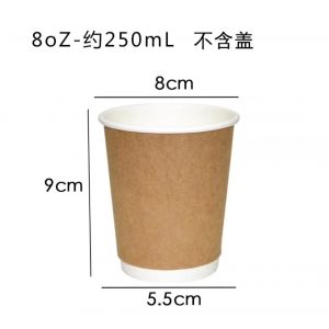 高端品质双层牛皮一次性纸杯咖啡杯奶茶隔热防烫外卖打包办公纸杯250ml  100只